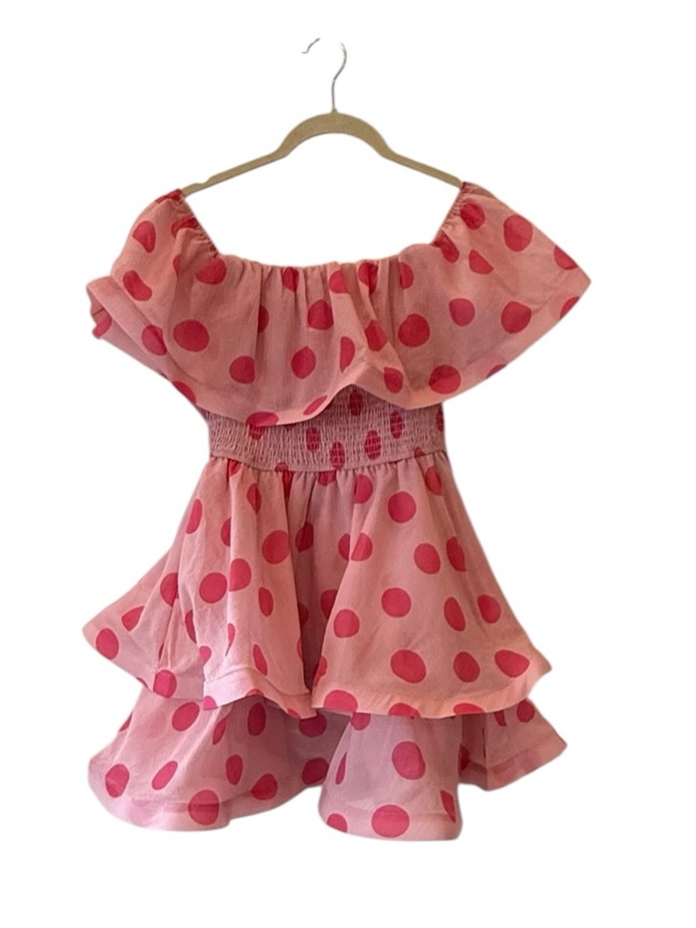 NWT ELLIATT Sola Georgette Polka Dot Off-The-Shoulder Pink Mini Dress $298 - Picture 7 of 13